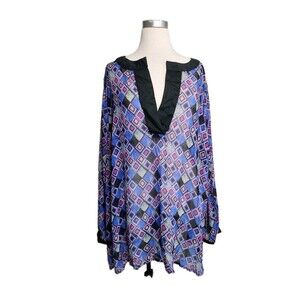 Lane Bryant Chiffon Tunic Blouse Womens 26/28 Purple Long Sleeve V-Neck Sheer